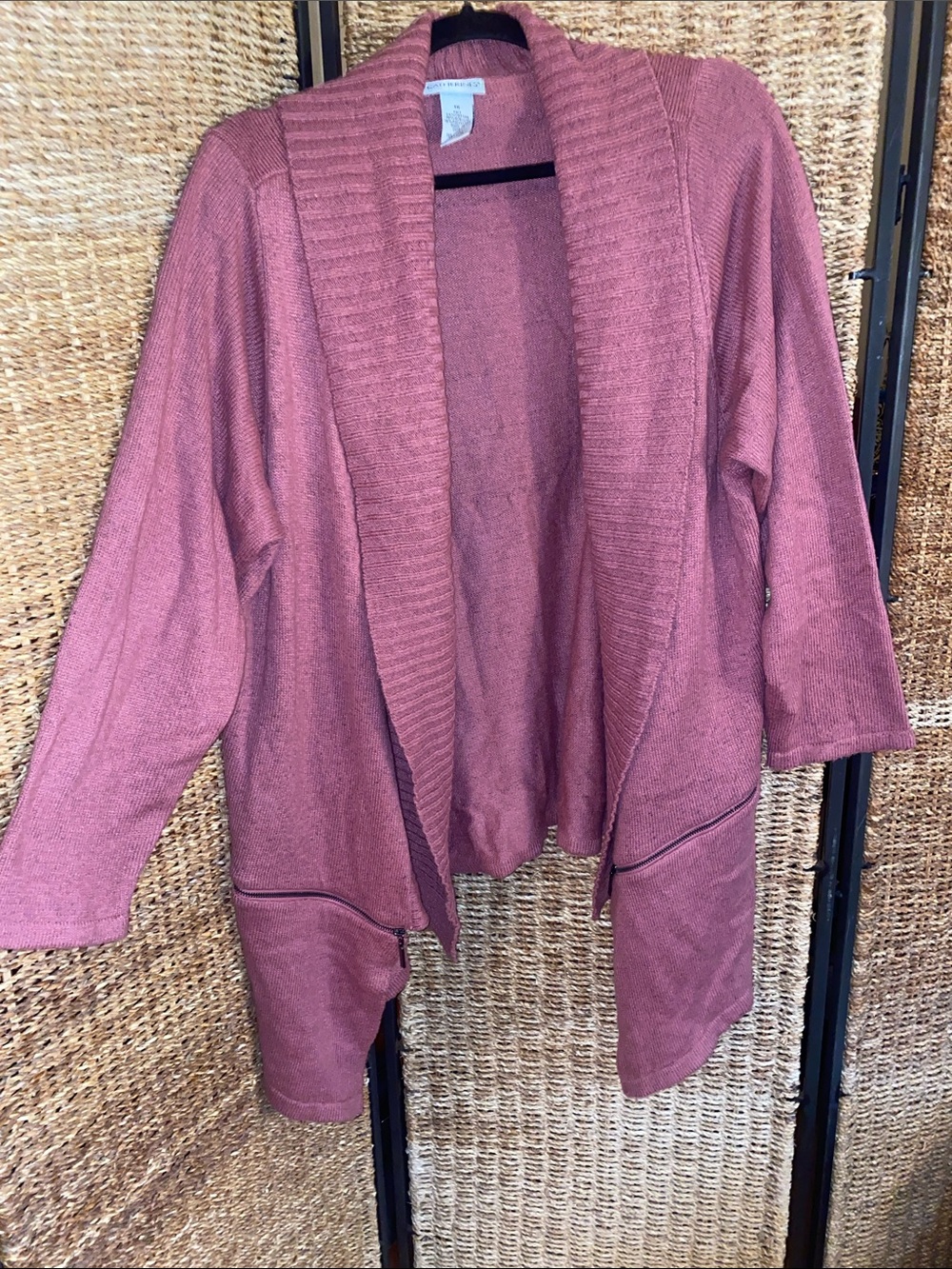 Catherines - Cotton blend, Open-Front Cardigan - zipper detailing- rose tone- 1X